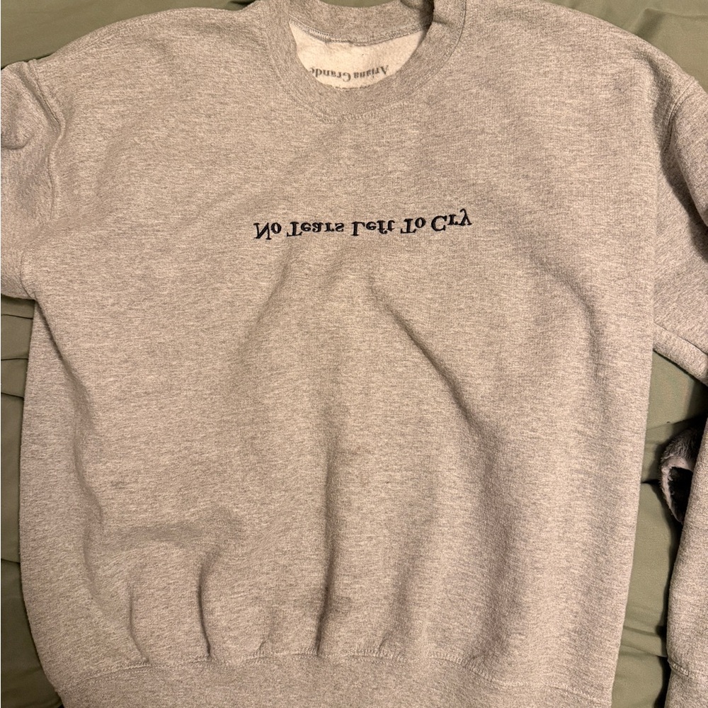 Ariana Grande Gray Crewneck Sweater with Black Embroidered Text